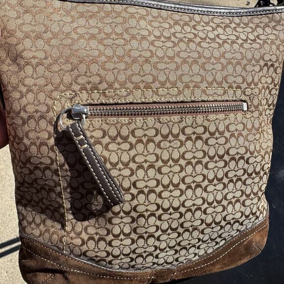 Vintage Coach Signature Mini C Bag Canvas Suede Shoulder Bag Purse Brown F10944 - Picture 4 of 16